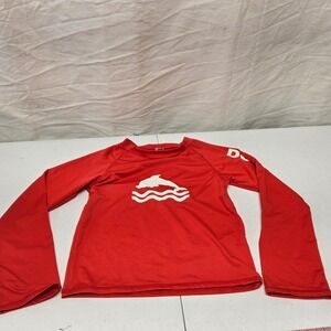 Dolphin Love Rash Guard Kids Medium Red Long Sleeve UV 50+ Protection Swim Top